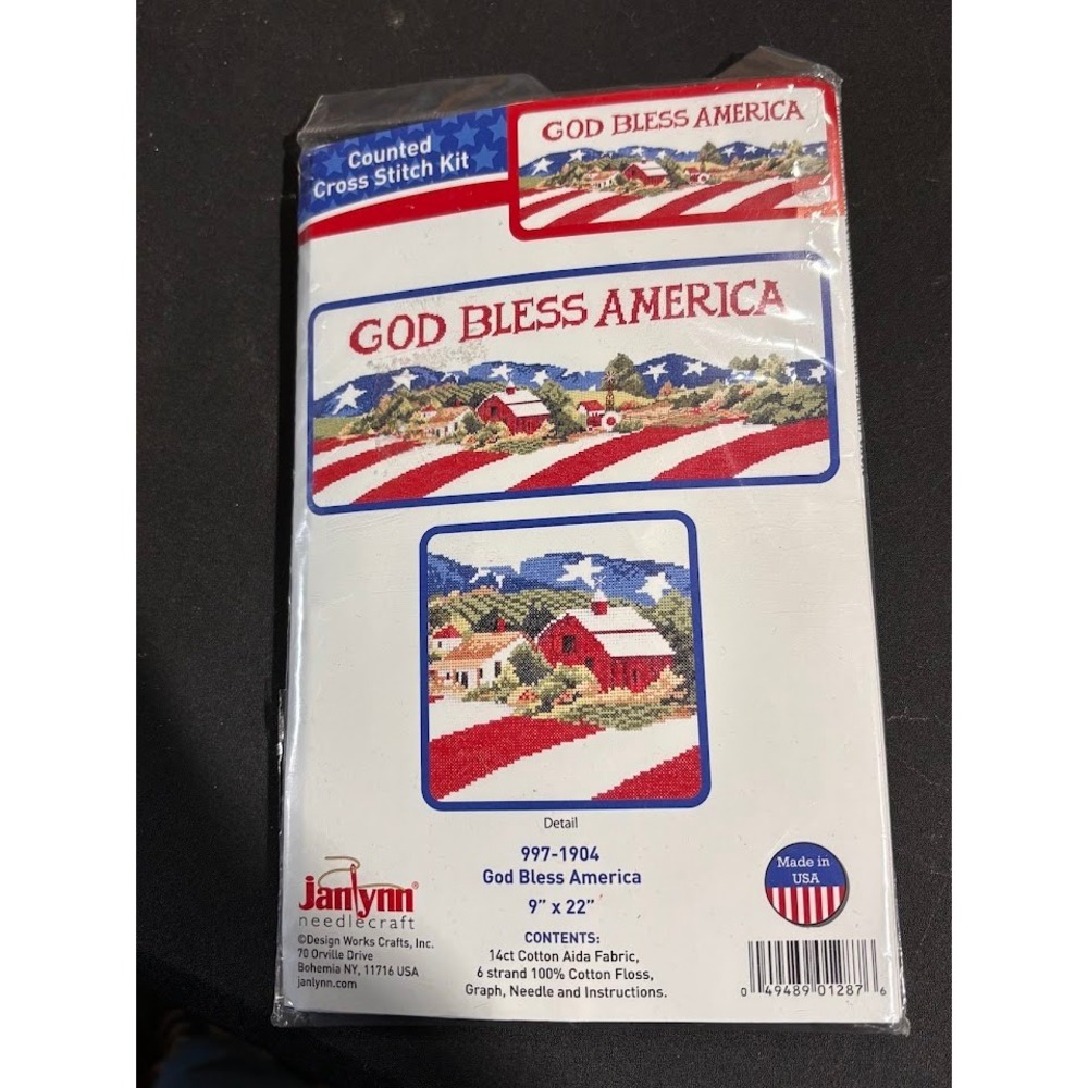Janlynn God Bless America Counted Cross Stitch Kit 997-1904 Red Barn 22in